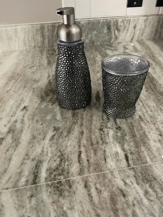 🥇 Ébène Noir Atelier™️  bling élégante foam soap dispenser & mouthwash tumbler - Picture 11 of 15